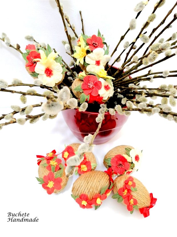 Oua decorative Paste/Set oua cu floricele handmade