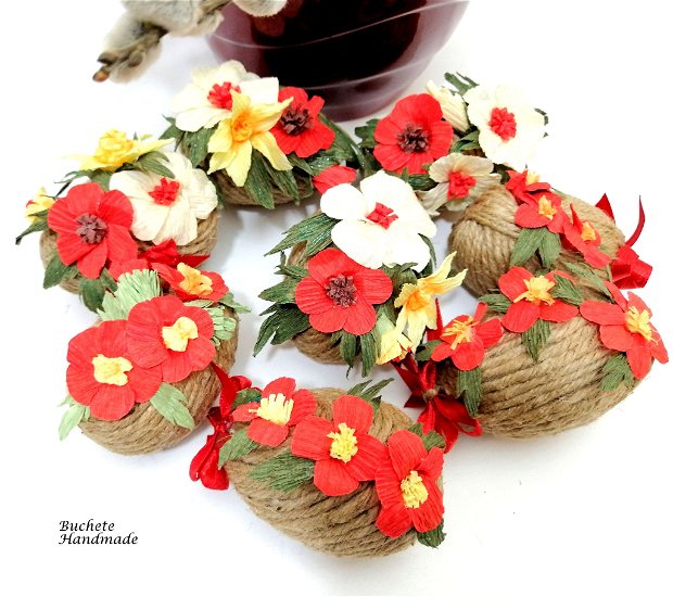 Oua decorative Paste/Set oua cu floricele handmade