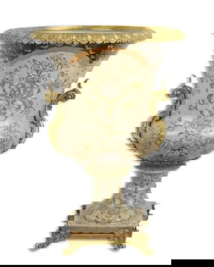 Urna mare din portelan cu bronz