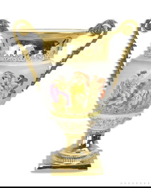 Amfora mare din portelan cu manere din bronz