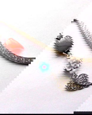 semn de carte cu sidef portocaliu si floare de fimo 38682