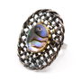 Inel statement din argint 925, placat selectiv cu aur, cu dublet abalone, inel rotund, inel mare