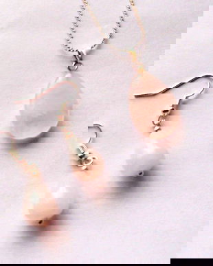 Set colier si cercei cu cuart roz 38742