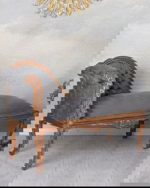 Sofa din lemn mahon cu tapiterie gri soarece