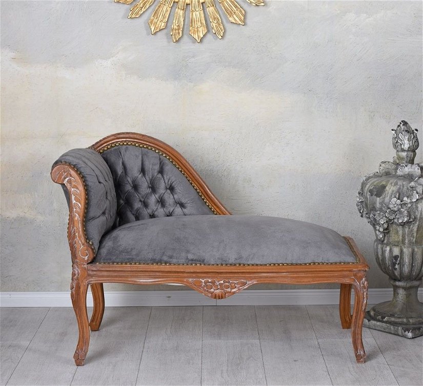 Sofa din lemn mahon cu tapiterie gri soarece