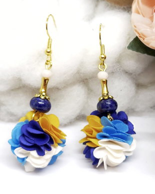 Cercei floral -bleumarin-galben