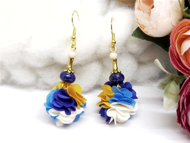 Cercei floral -bleumarin-galben
