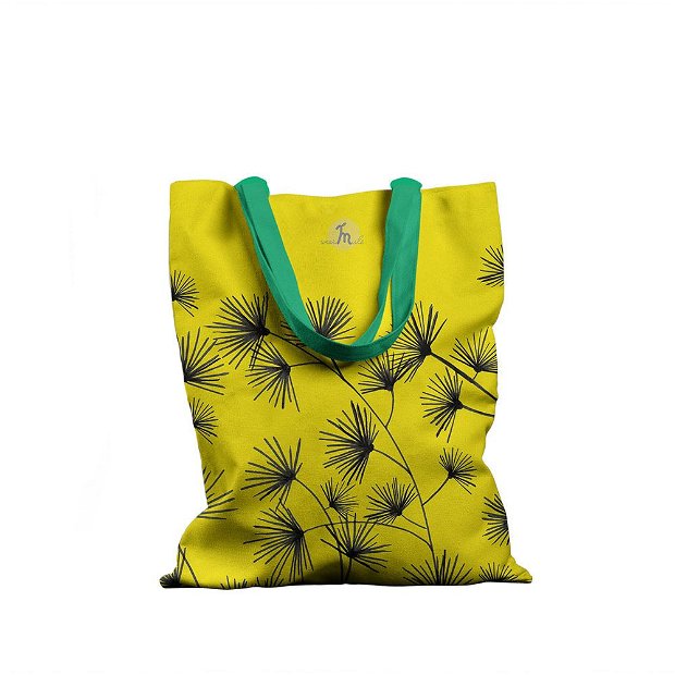 Geanta Handmade, Tote Bag Basic Original Mulewear, Botanic Flori, Golden Bliss, Multicolor, 43x37 cm