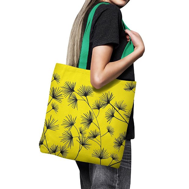 Geanta Handmade, Tote Bag Basic Original Mulewear, Botanic Flori, Golden Bliss, Multicolor, 43x37 cm