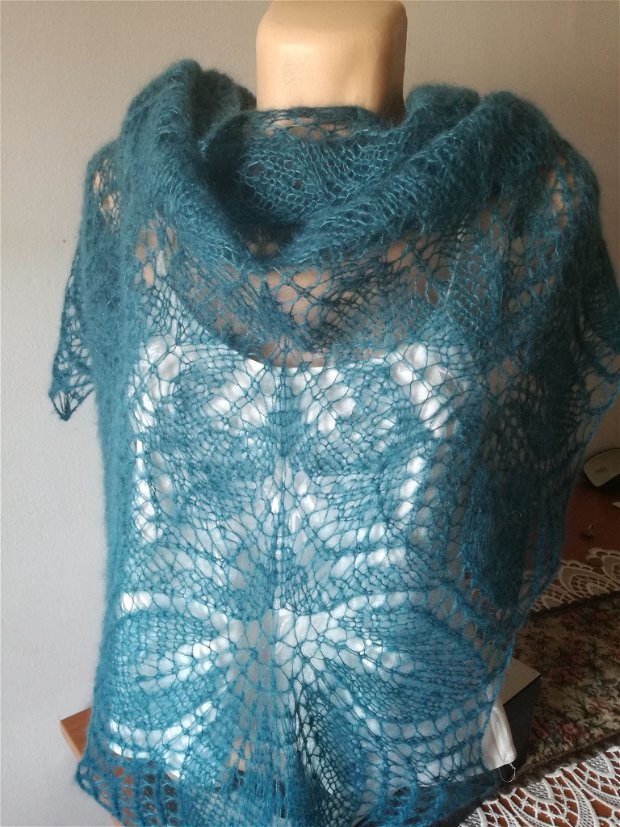 Șal tricotat turcoaz 077