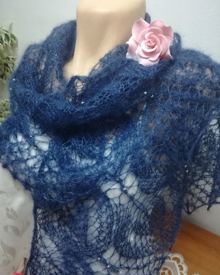 Șal tricotat bleumarin