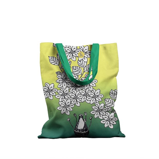 Geanta Handmade, Tote Bag Basic Original Mulewear, Botanic Flori Albe, White Blessing, Multicolor, 43x37 cm