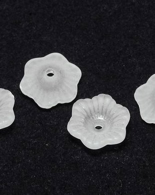 Margele din acril, frosted, floare, 11x4 mm, albe