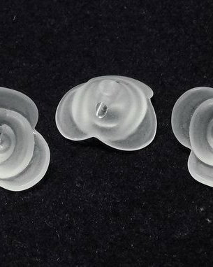 Margele acril, frosted, trandafir, 14x14 mm, albe