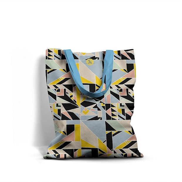 Geanta Handmade, Tote Bag Basic Original Mulewear, Geometric Abstract Metri Patrati, Square Meter, Multicolor, 43x37 cm