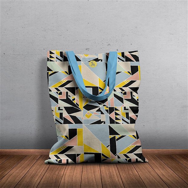 Geanta Handmade, Tote Bag Basic Original Mulewear, Geometric Abstract Metri Patrati, Square Meter, Multicolor, 43x37 cm