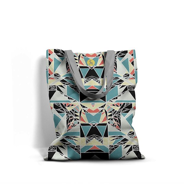 Geanta Handmade, Tote Bag Basic Original Mulewear, Geometric Abstract Privind prin Stroboscop, Strobo Madness 2, Multicolor, 43x37 cm