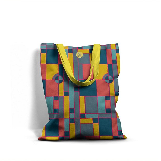 Geanta Handmade, Tote Bag Basic Original Mulewear, Geometric Abstract Desen Color Copii, Child Mumble, Multicolor, 43x37 cm
