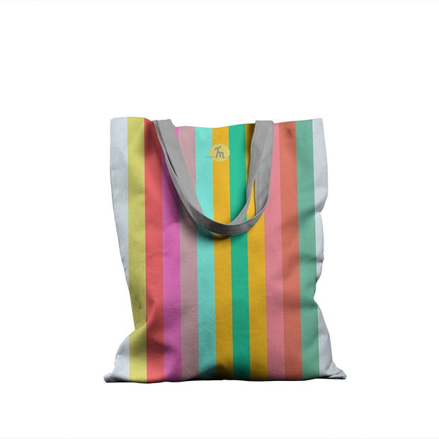 Geanta Handmade, Tote Bag Basic Original Mulewear, Abstract Curcubeu, Feel the Rainbow, Multicolor, 43x37 cm