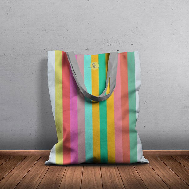 Geanta Handmade, Tote Bag Basic Original Mulewear, Abstract Curcubeu, Feel the Rainbow, Multicolor, 43x37 cm