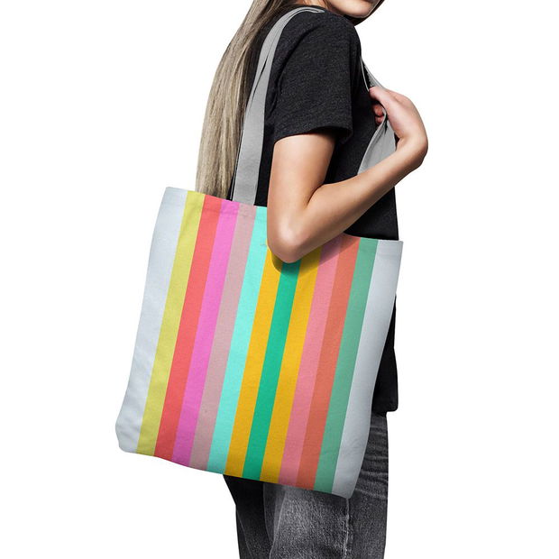 Geanta Handmade, Tote Bag Basic Original Mulewear, Abstract Curcubeu, Feel the Rainbow, Multicolor, 43x37 cm