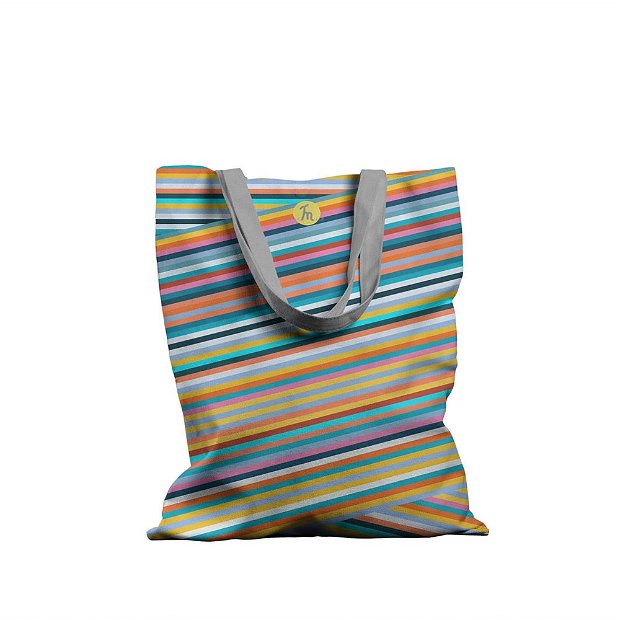 Geanta Handmade, Tote Bag Basic Original Mulewear, Abstract Magia Culorilor, Stripey Magic, Multicolor, 43x37 cm