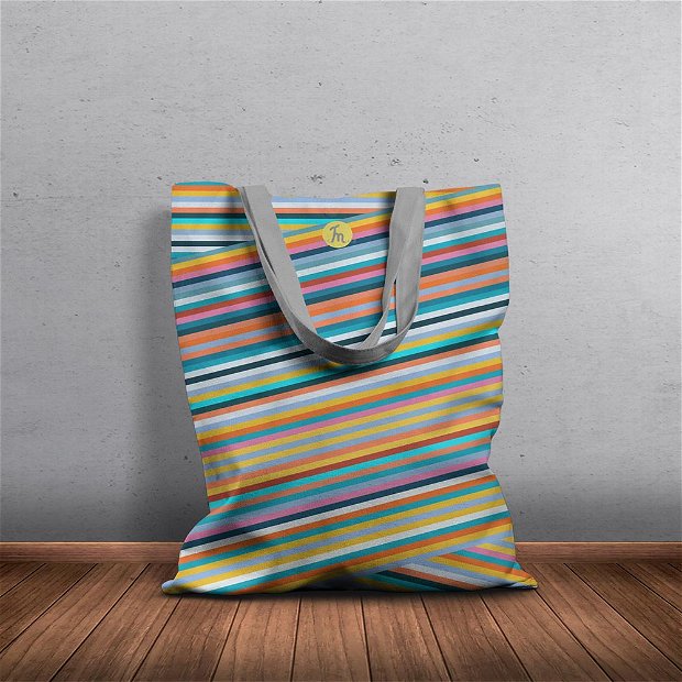 Geanta Handmade, Tote Bag Basic Original Mulewear, Abstract Magia Culorilor, Stripey Magic, Multicolor, 43x37 cm