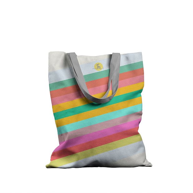 Geanta Handmade, Tote Bag Basic Original Mulewear, Abstract Dungi Optimiste, Optimistic Stripes, Multicolor, 43x37 cm