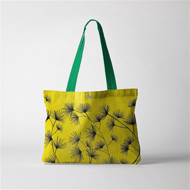 Geanta Handmade, Tote Bag Fatty Captusit Original Mulewear, Botanic Flori, Golden Bliss, Multicolor, 37x45 cm