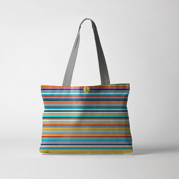 Geanta Handmade, Tote Bag Fatty Original Mulewear, Abstract Dungi Usoare, Easy Stripes, Multicolor, 37x45 cm