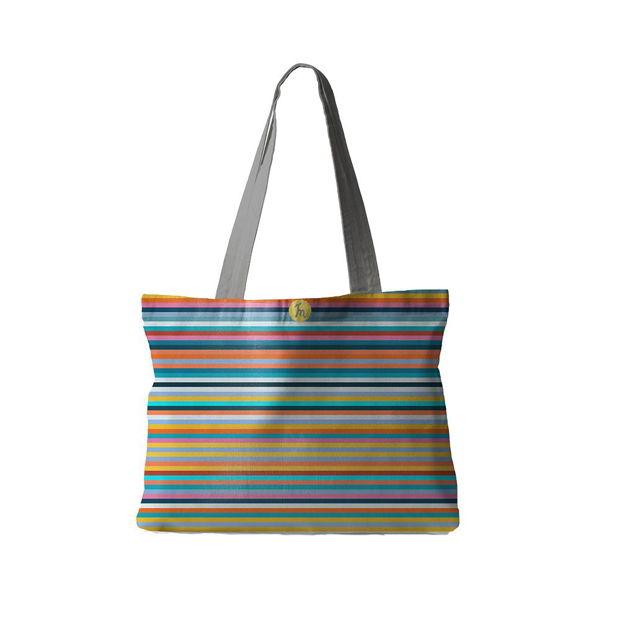 Geanta Handmade, Tote Bag Fatty Original Mulewear, Abstract Dungi Usoare, Easy Stripes, Multicolor, 37x45 cm
