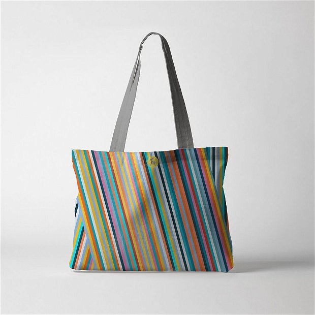 Geanta Handmade, Tote Bag Fatty Original Mulewear, Abstract Magia Culorilor, Stripey Magic, Multicolor, 37x45 cm