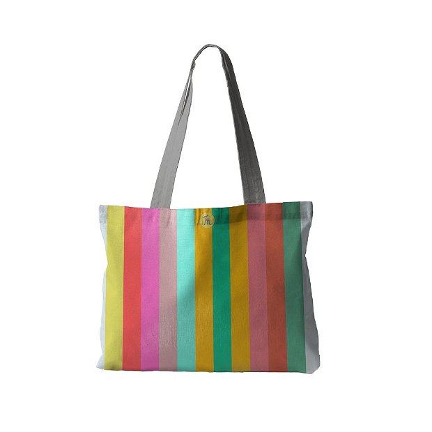 Geanta Handmade, Tote Bag Fatty Original Mulewear, Abstract Dungi Verticale Colorate, Vertically Colored, Multicolor, 37x45 cm