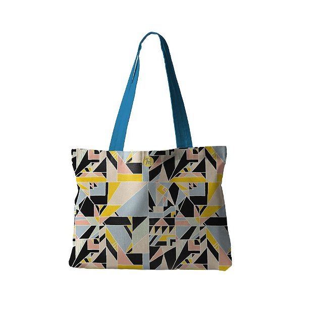 Geanta Handmade, Tote Bag Fatty Captusit Original Mulewear, Geometric Abstract Metri Patrati, Square Meter, Multicolor, 37x45 cm