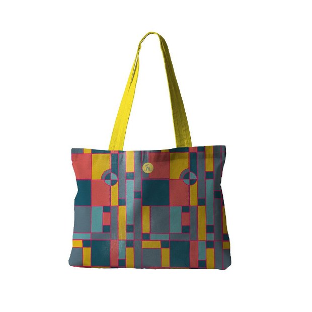 Geanta Handmade, Tote Bag Fatty Captusit Original Mulewear, Geometric Abstract Desen Color Copii, Child Mumble, Multicolor, 37x45 cm