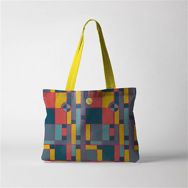 Geanta Handmade, Tote Bag Fatty Captusit Original Mulewear, Geometric Abstract Desen Color Copii, Child Mumble, Multicolor, 37x45 cm