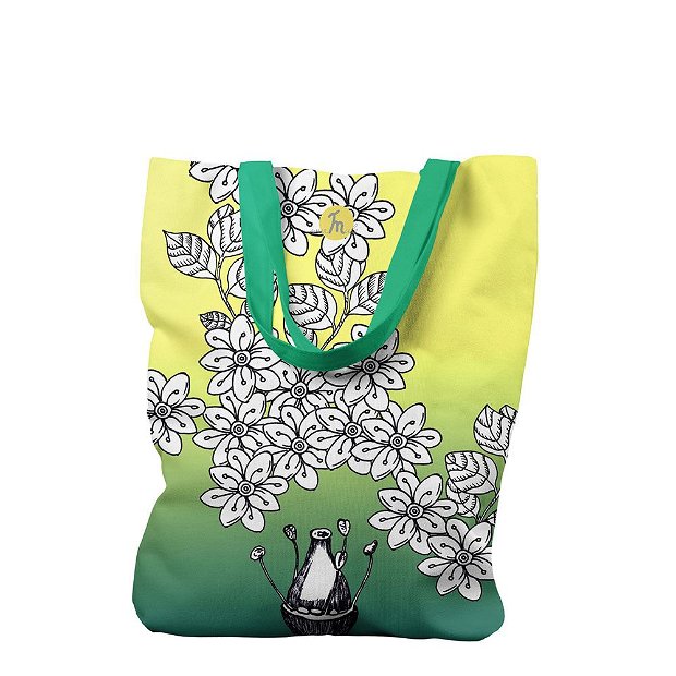 Geanta Handmade, Tote Bag Liner Captusit Original Mulewear, Botanic Flori Albe, White Blessing, Multicolor, 45x37 cm