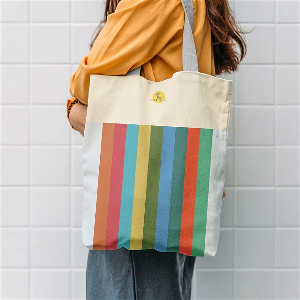 Geanta Handmade, Tote Bag Liner Original Mulewear, Abstract Dungi color, Glass Half Full, Multicolor, 45x37 cm