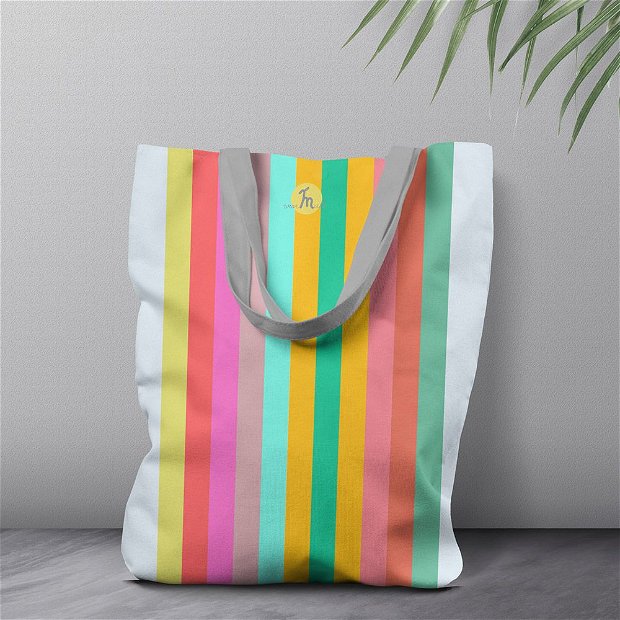 Geanta Handmade, Tote Bag Liner Original Mulewear, Abstract Curcubeu, Feel the Rainbow, Multicolor, 45x37 cm