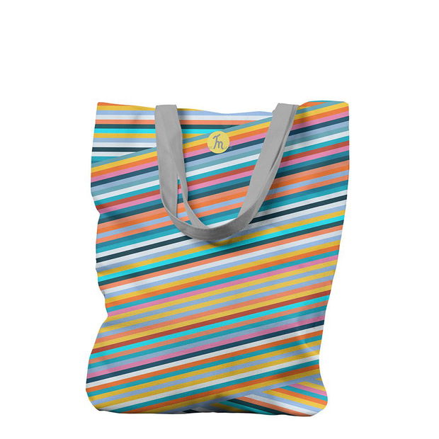 Geanta Handmade, Tote Bag Liner Original Mulewear, Abstract Magia Culorilor, Stripey Magic, Multicolor, 45x37 cm