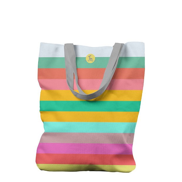 Geanta Handmade, Tote Bag Liner Original Mulewear, Abstract Dungi Orizontale Colorate, Horizontally Colored, Multicolor, 45x37 cm