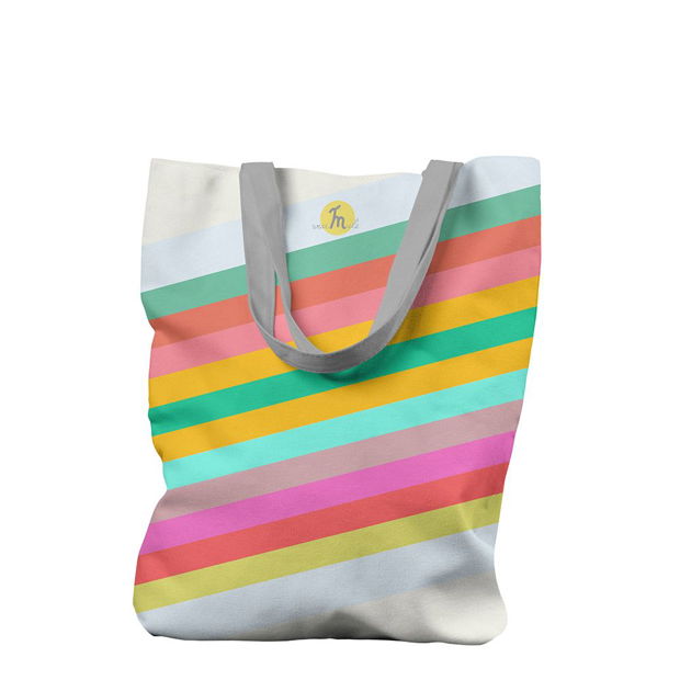 Geanta Handmade, Tote Bag Liner Original Mulewear, Abstract Dungi Optimiste, Optimistic Stripes, Multicolor, 45x37 cm