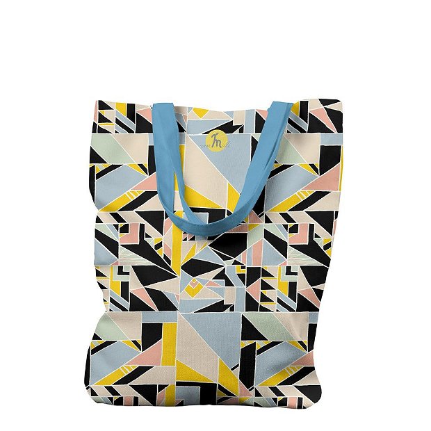 Geanta Handmade, Tote Bag Liner Captusit Original Mulewear, Geometric Abstract Metri Patrati, Square Meter, Multicolor, 45x37 cm