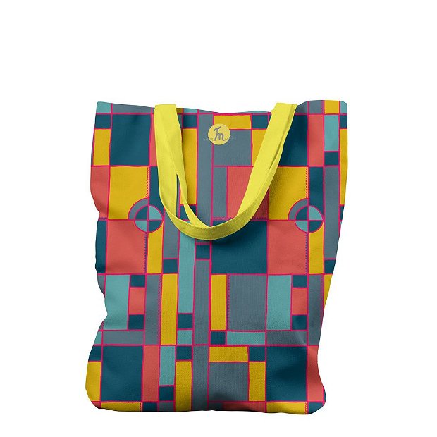 Geanta Handmade, Tote Bag Liner Captusit Original Mulewear, Geometric Abstract Desen Color Copii, Child Mumble, Multicolor, 45x37 cm