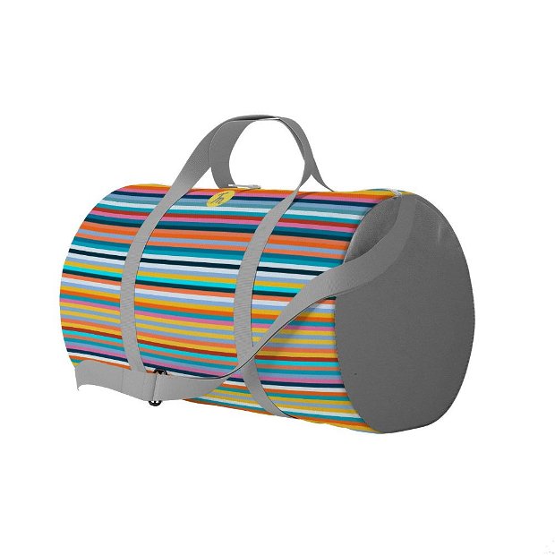 Geanta Voiaj Handmade, Travel Duffle Bag Original Mulewear, Abstract Dungi Usoare, Easy Stripes, Multicolor, 33L