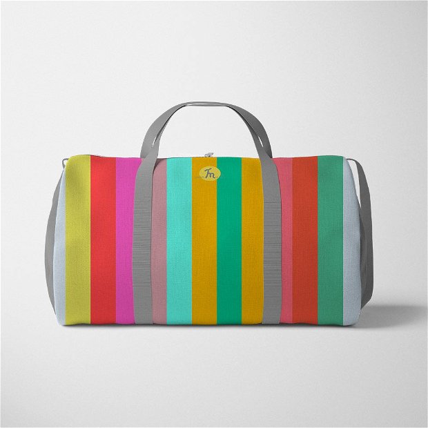 Geanta Voiaj Handmade, Travel Duffle Bag Original Mulewear, Abstract Dungi Orizontale Colorate, Horizontally Colored, Multicolor, 33L