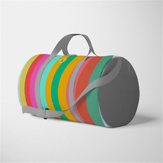 Geanta Voiaj Handmade, Travel Duffle Bag Original Mulewear, Abstract Dungi Orizontale Colorate, Horizontally Colored, Multicolor, 33L