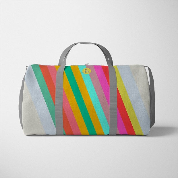 Geanta Voiaj Handmade, Travel Duffle Bag Original Mulewear, Abstract Dungi Optimiste, Optimistic Stripes, Multicolor, 33L