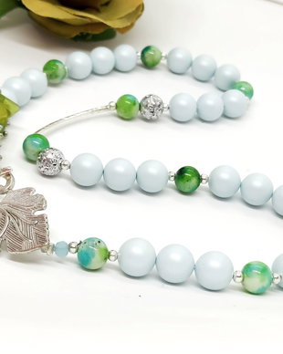 Colier perle swarovski,peridot si jad /blue pastel