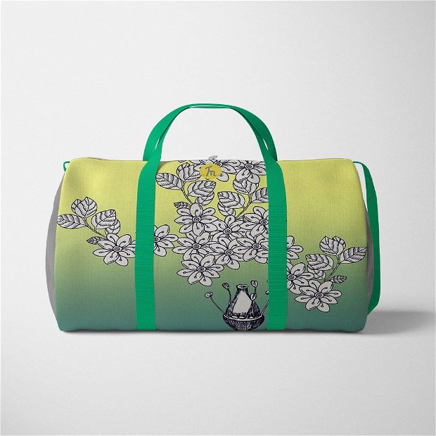 Geanta Voiaj Handmade, Travel Duffle Bag Original Mulewear, Botanic Flori Albe, White Blessing, Multicolor, 33L